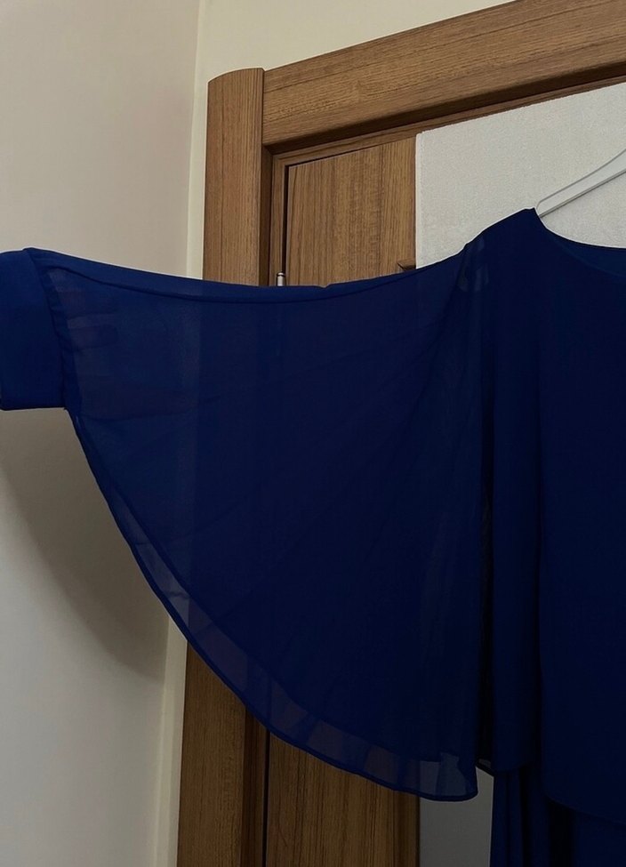 Uzun Kollu Mavi Salaş Kadın Elbise - Görsel 3