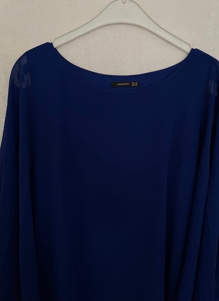 Uzun Kollu Mavi Salaş Kadın Elbise - Görsel 2