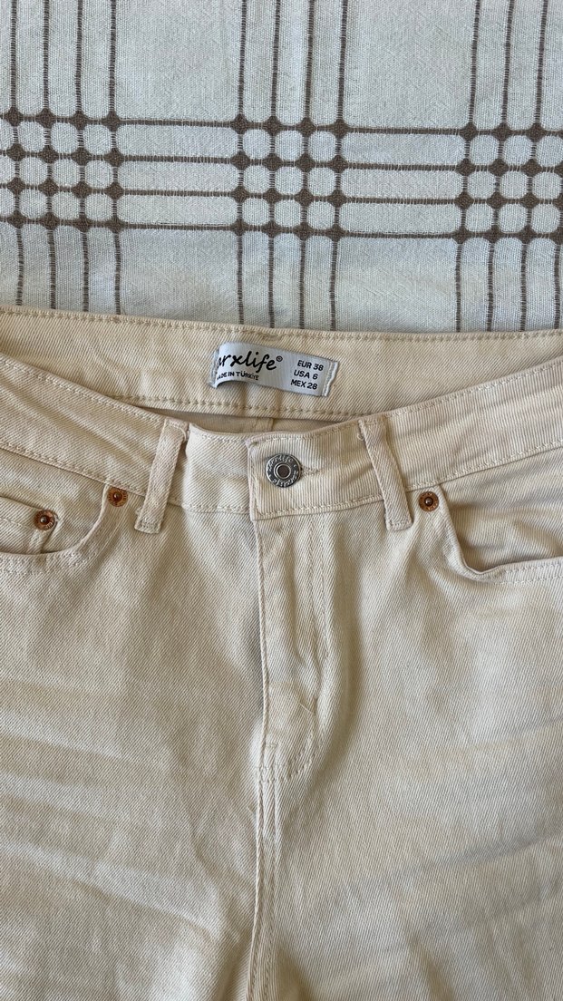 Bej Keten Midi Kadın Pantolon - Görsel 3