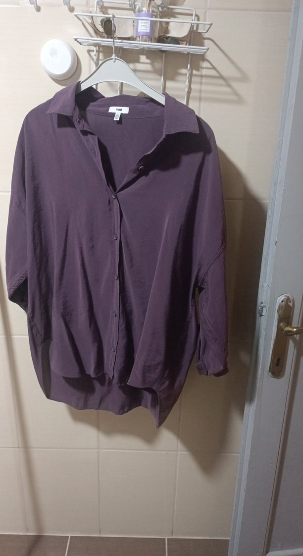 Mor Kadın Düğmeli Uzun Kollu Gömlek - Görsel 2