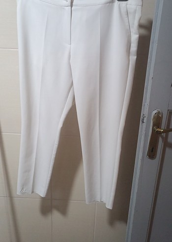 Beyaz Kadın Kumaş Pantolon Midi Boy - Görsel 2