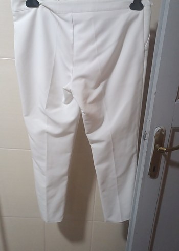 Beyaz Kadın Kumaş Pantolon Midi Boy - Görsel 4