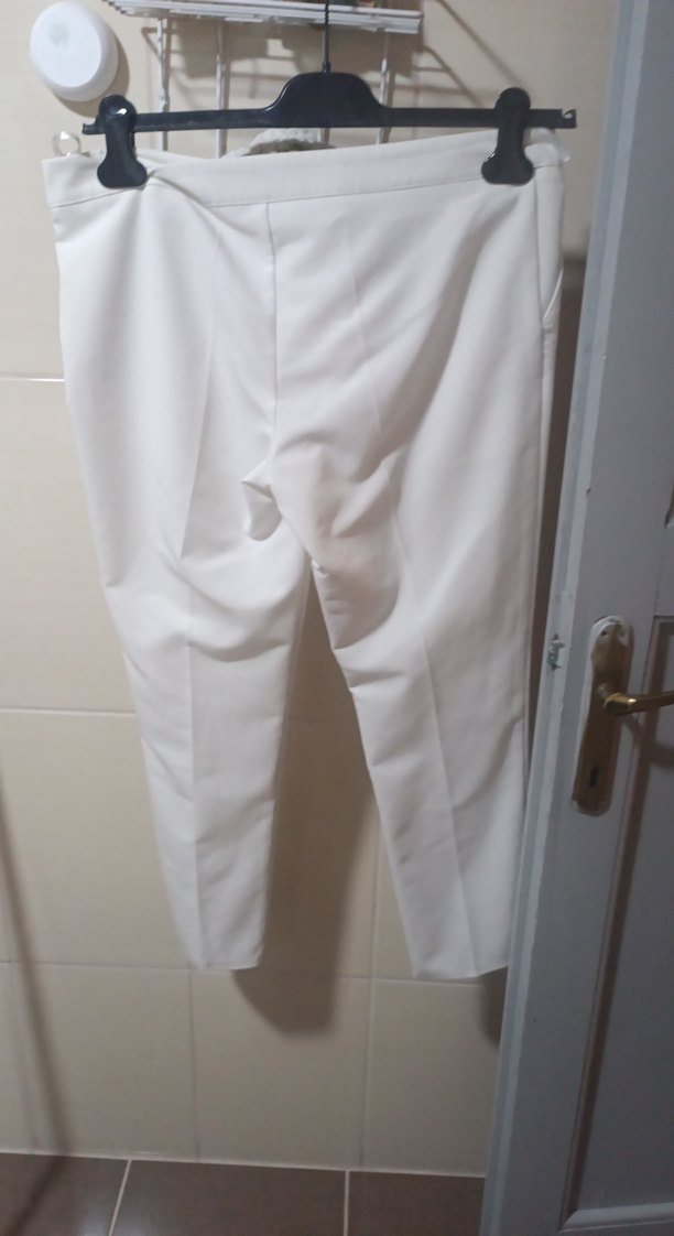 Beyaz Kadın Kumaş Pantolon Midi Boy - Görsel 3