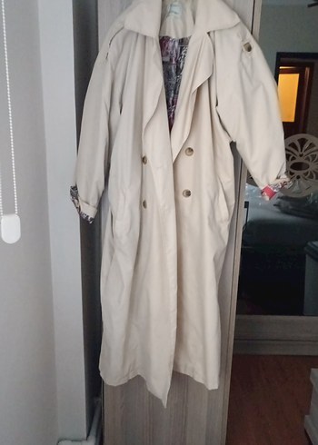 Bej Uzun Kadın Trençkot Düğmeli - Görsel 2