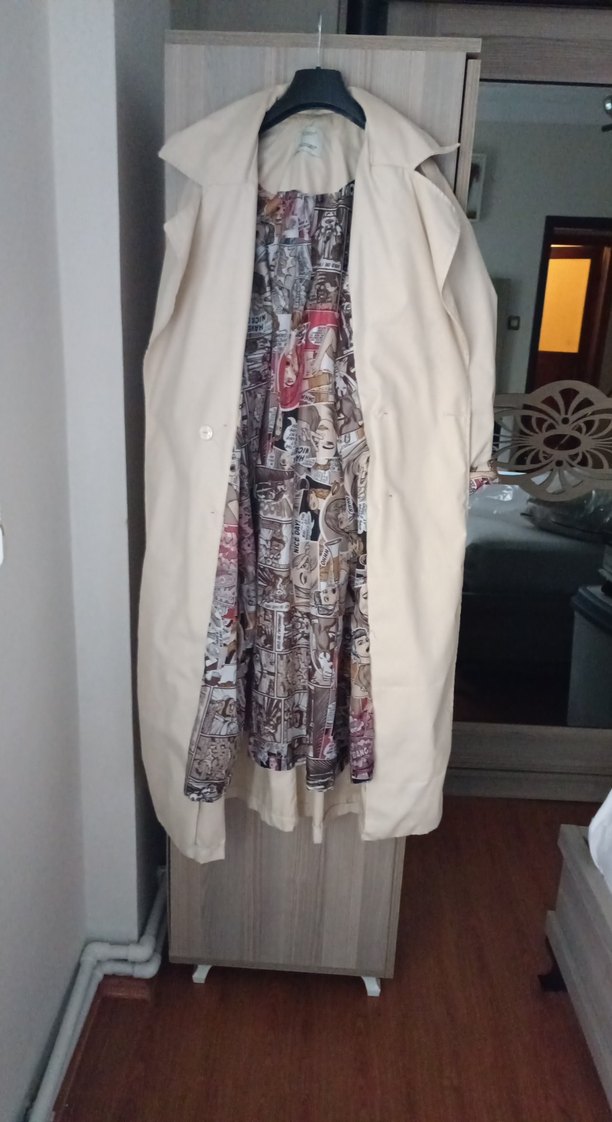 Bej Uzun Kadın Trençkot Düğmeli - Görsel 4