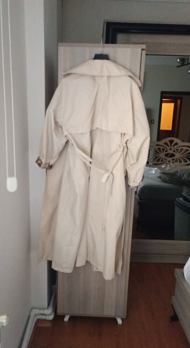 Bej Uzun Kadın Trençkot Düğmeli - Görsel 5