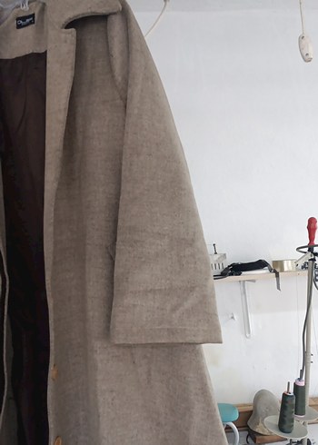 Bej Uzun Hamile Keten Kaban - Görsel 2