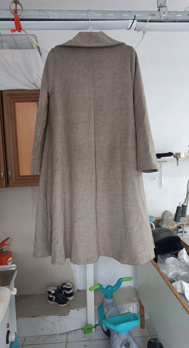 Bej Uzun Hamile Keten Kaban - Görsel 5