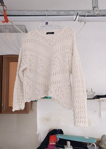 Bohem Beyaz Örgü Kadın Kazak - Görsel 2