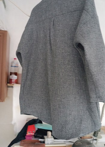 Gri Düğmeli Midi Kadın Keten Kaban - Görsel 3