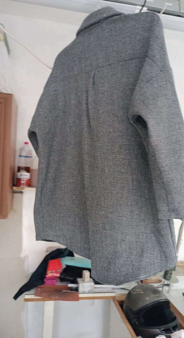 Gri Düğmeli Midi Kadın Keten Kaban - Görsel 3