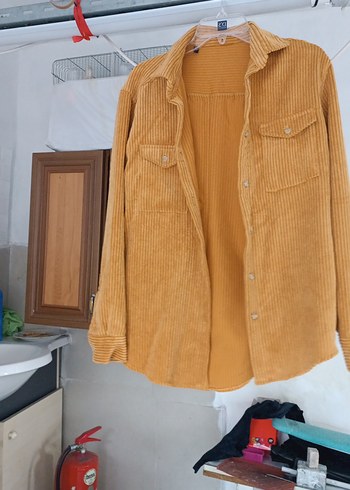 Düğmeli Bej Kadife Gömlek - Görsel 2