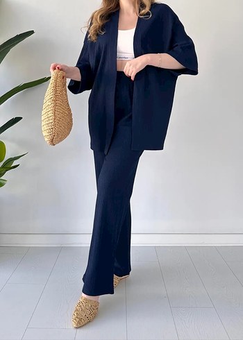 Lacivert gofre ikili Kimono takım