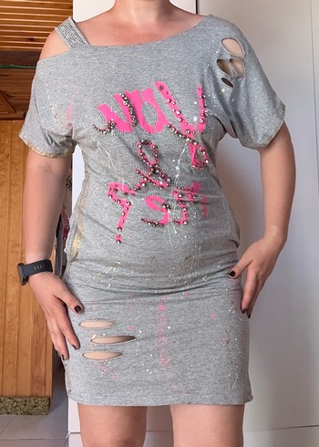 Gri Midi Rock Punk Elbise