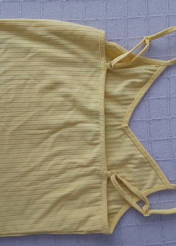 vintage retro Sarı V Yaka İnce Askılı Kadın Atlet - Görsel 2