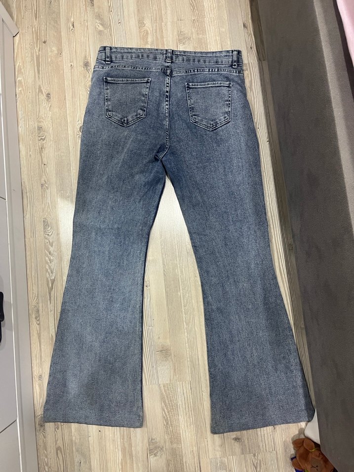 Gri Mavi Bağlama Desenli Salaş Kadın Jean - Görsel 2