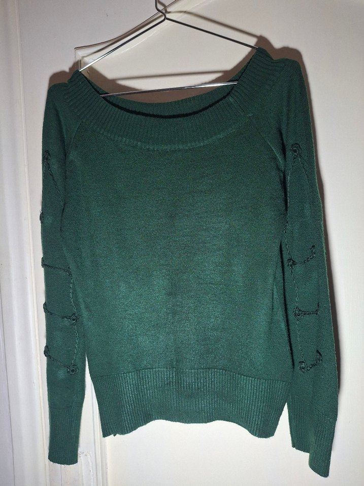 Yeşil Örgü Kadın Kazak, Uzun Kollu, Salaş - Görsel 3