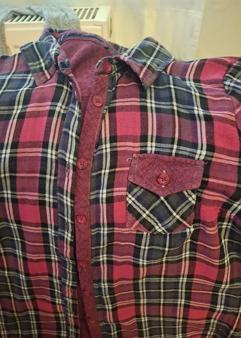 Pembe Ekose Desenli Kadın Gömlek - Görsel 2