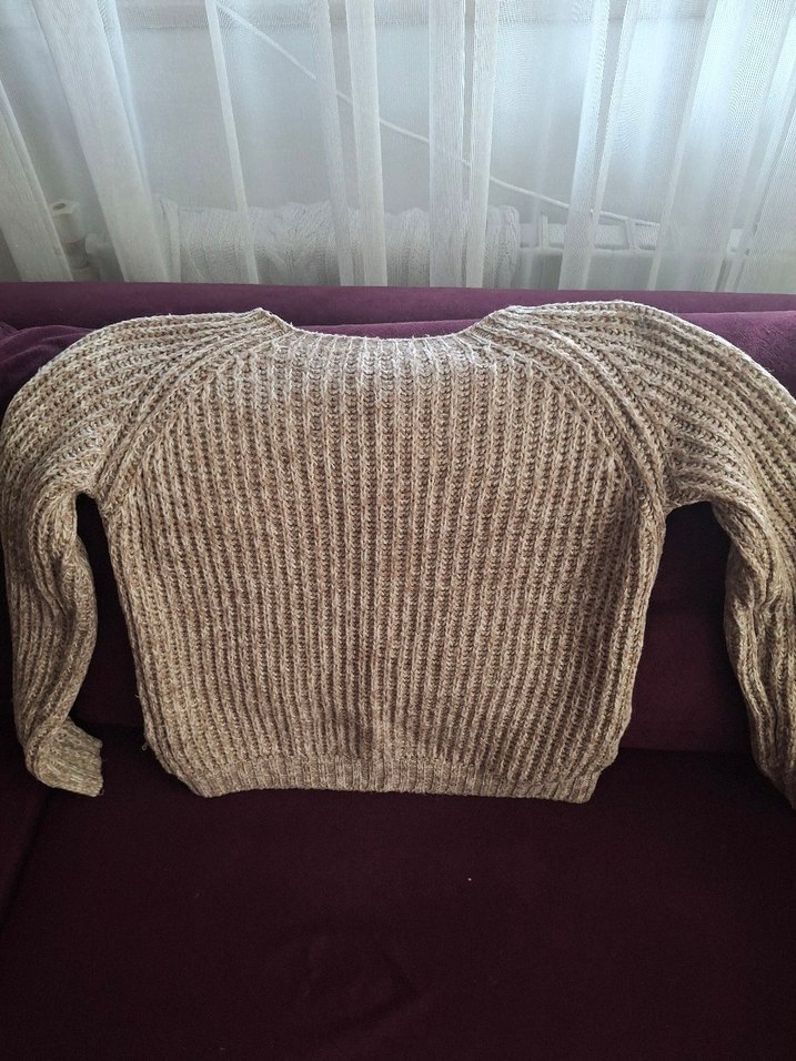 Bej Örgü Kadın Triko Kazak - Görsel 2