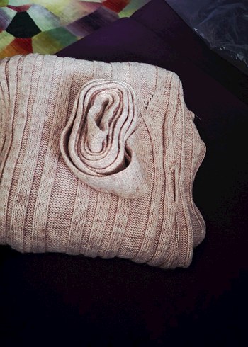 Açık pembe_pudra rengi karışımı Uzun Örgü Kadın Hırka - Görsel 4