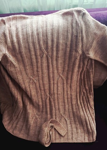 Açık pembe_pudra rengi karışımı Uzun Örgü Kadın Hırka - Görsel 2