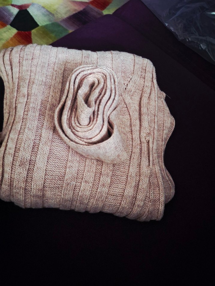 Açık pembe_pudra rengi karışımı Uzun Örgü Kadın Hırka - Görsel 4