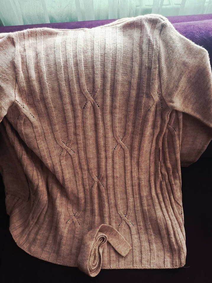 Açık pembe_pudra rengi karışımı Uzun Örgü Kadın Hırka - Görsel 2