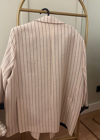 m Beden Düğmeli Çizgili Kadın Blazer Ceket