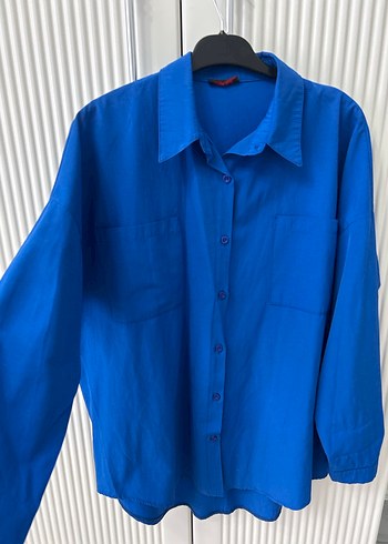 Mavi Düğmeli Keten Gömlek - Görsel 2