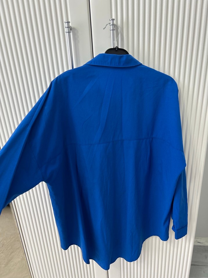 Mavi Düğmeli Keten Gömlek - Görsel 3