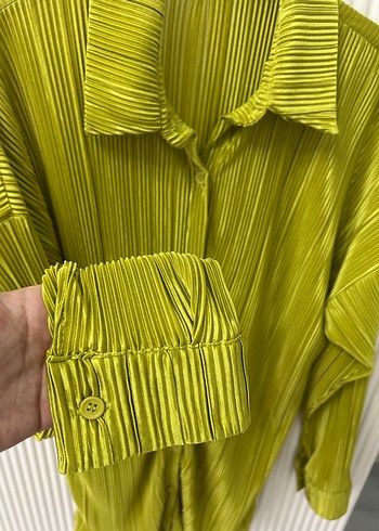 Piliseli Yeşil Kadın Midi Gömlek takım - Görsel 2