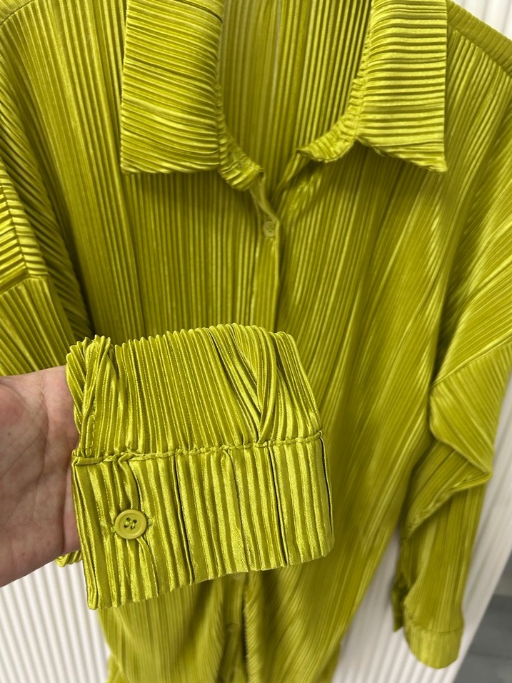 Piliseli Yeşil Kadın Midi Gömlek takım - Görsel 2