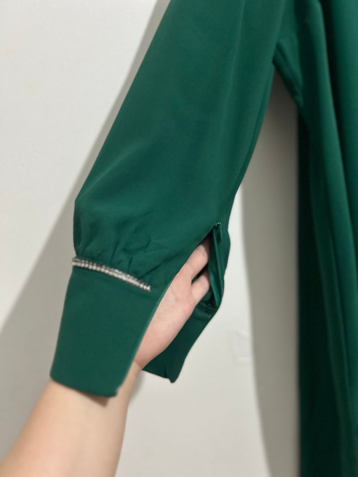 Düğmeli Yeşil Hamile Bluzu, Kısa Kollu, Midi Boy - Görsel 4