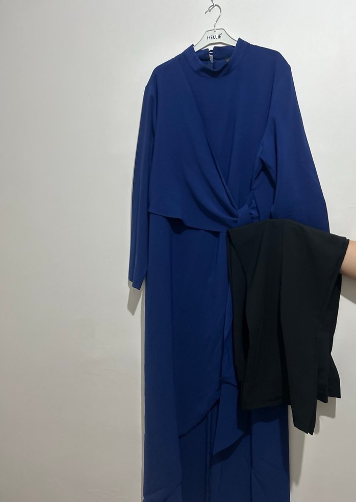 Lacivert yandan bağlamalı tunik pantolon takım - Görsel 2