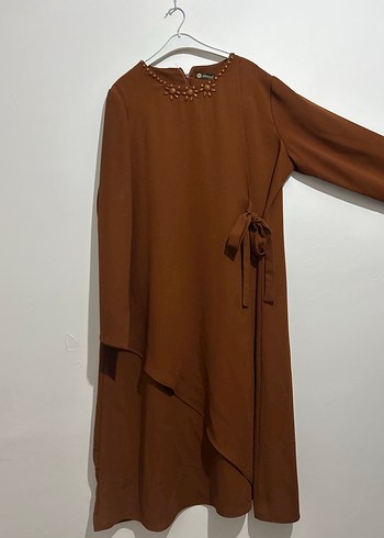 Kahverengi Uzun Kollu Salaş Tunik - Görsel 2