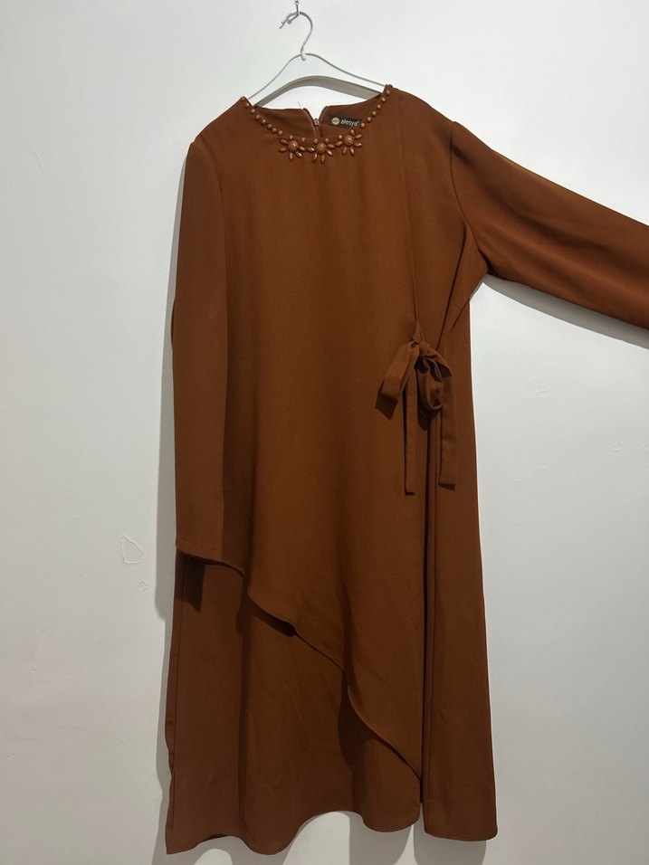Kahverengi Uzun Kollu Salaş Tunik - Görsel 2