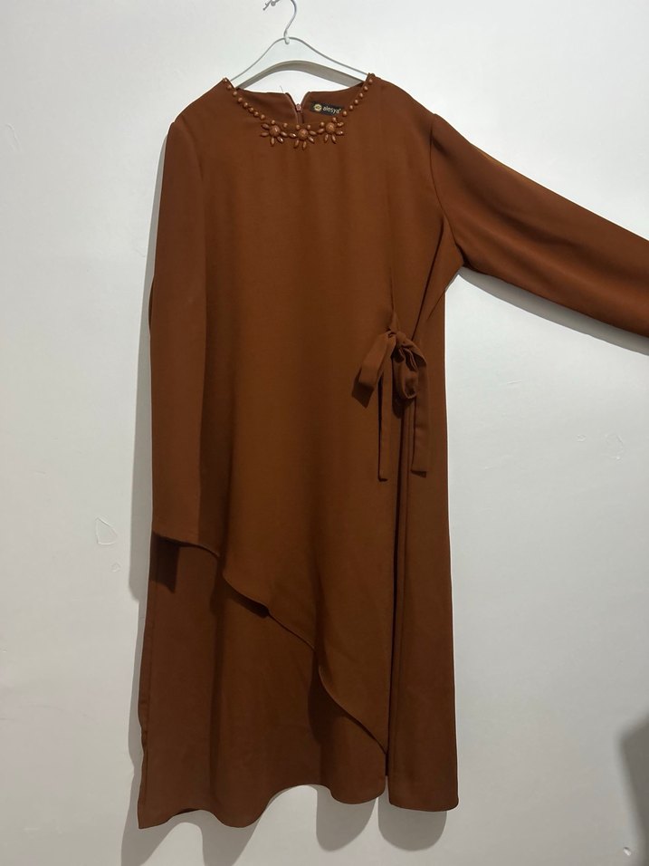 Kahverengi Uzun Kollu Salaş Tunik - Görsel 3