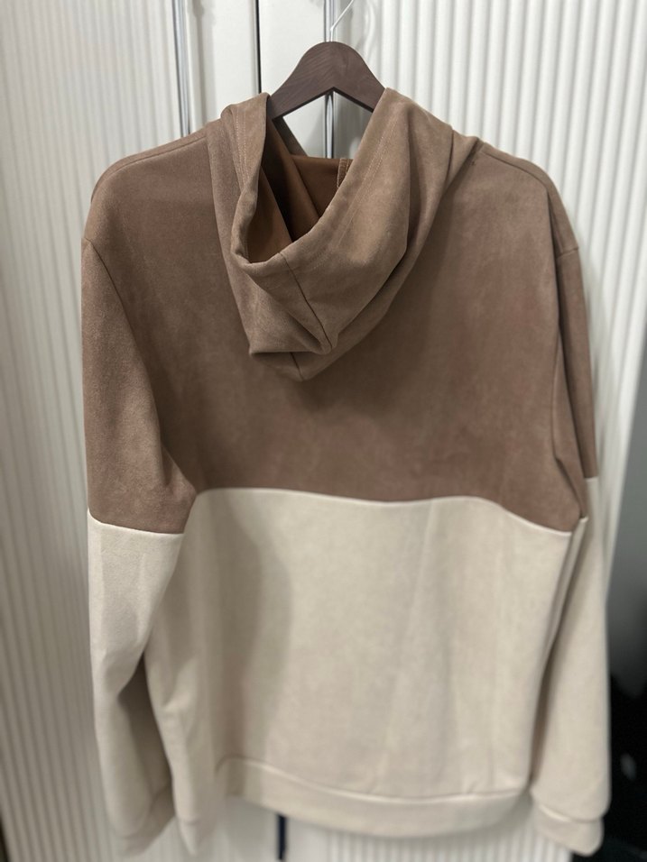 Kadın-erkek Süet Kapüşonlu Salaş Sweatshirt - Görsel 4