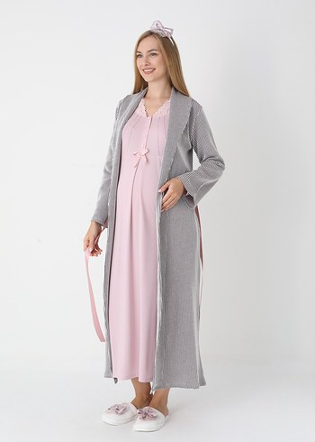 Pudra Rengi  Uzun Hamile ve Emzirme Gecelik Takımı - Görsel 2