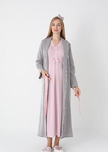 Pudra Rengi  Uzun Hamile ve Emzirme Gecelik Takımı - Görsel 9