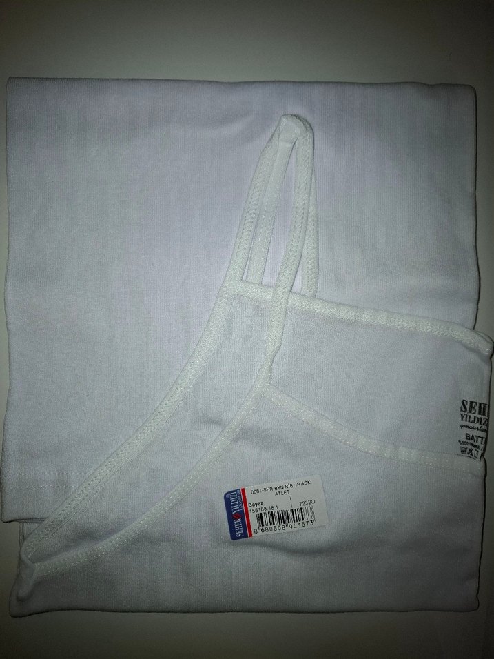 Seher Yıldızı Beyaz İnce Askılı Kadın Atlet-6 Adet - Görsel 5