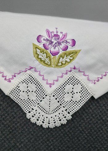 Mor Nakışlı ,dantelli 6 adet peçete - Görsel 4