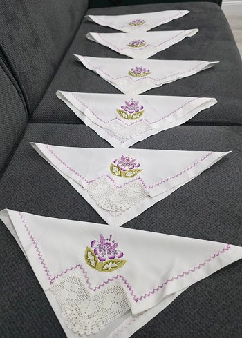 Mor Nakışlı ,dantelli 6 adet peçete - Görsel 6