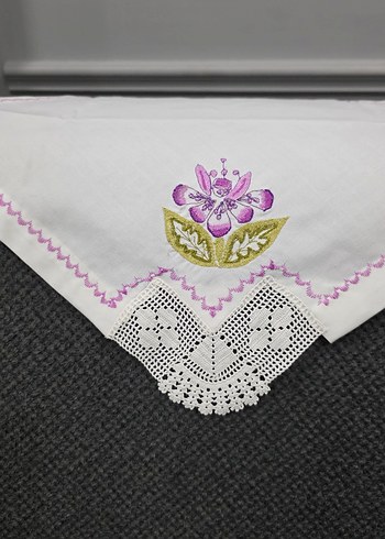 Mor Nakışlı ,dantelli 6 adet peçete - Görsel 3