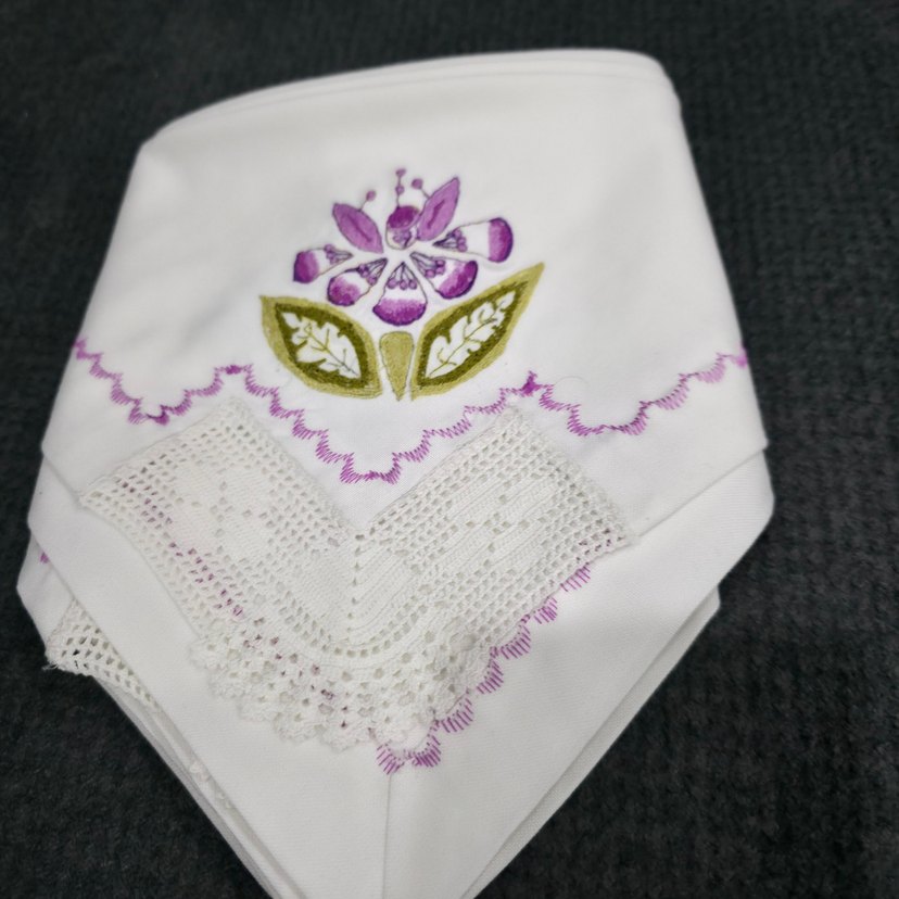 Mor Nakışlı ,dantelli 6 adet peçete - Görsel 5