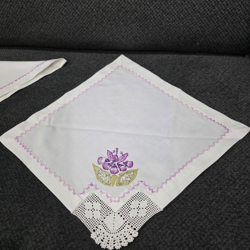 Mor Nakışlı ,dantelli 6 adet peçete - Görsel 2