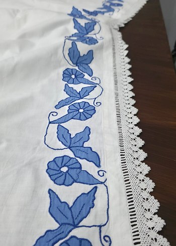 Mavi Nakışlı Dantel Kenarlı kumaş - Görsel 6