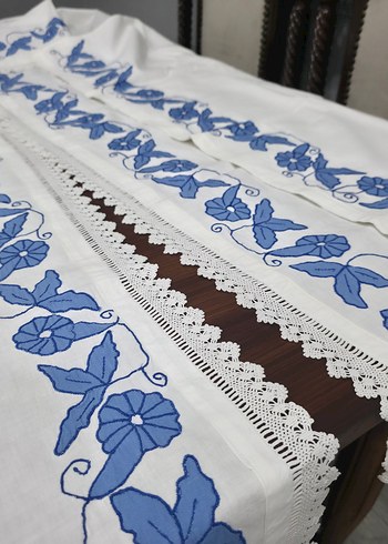 Mavi Nakışlı Dantel Kenarlı kumaş - Görsel 11