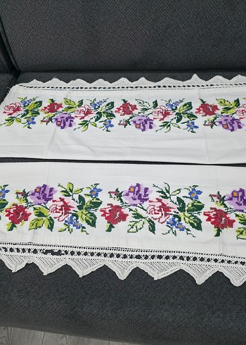 Büyük çiçekli Aydın işi kanaviçe yastık parçaları - Görsel 7