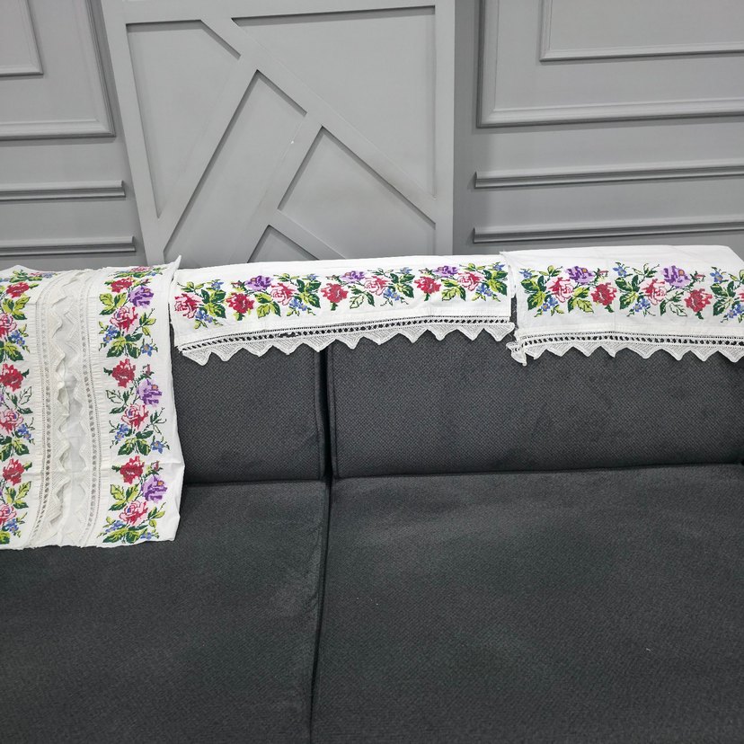 Büyük çiçekli Aydın işi kanaviçe yastık parçaları - Görsel 4